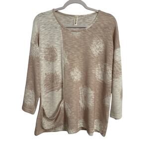 Cubism LA Women’s Med Boho Chic Art Lagenlook Neutral Colorblock Pocket Knit Top